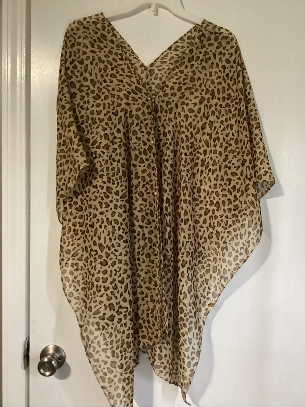 Leopard Print Sheer Kimono Cover-Up - Tan & Brown